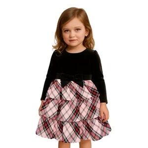 Lilt Toddler Girls Long Sleeve Velvet A-Line Dress